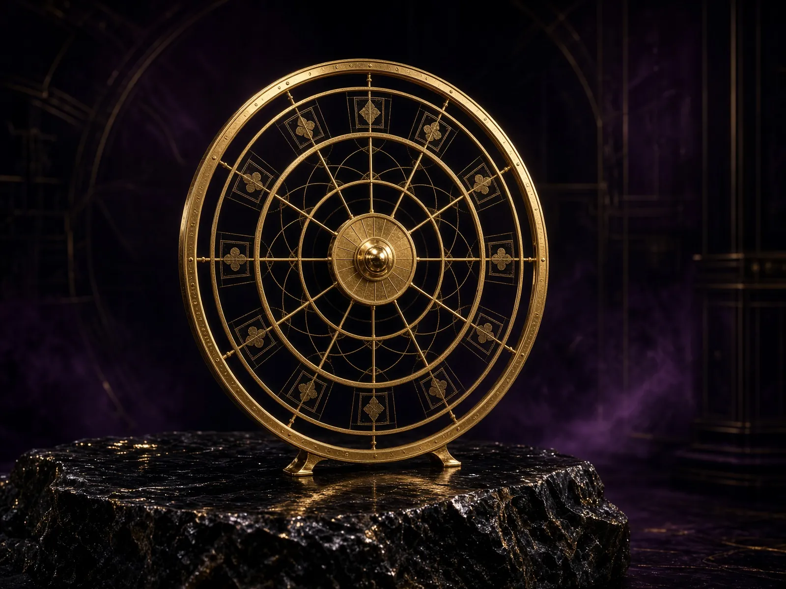 Gold architectural natal wheel on black stone